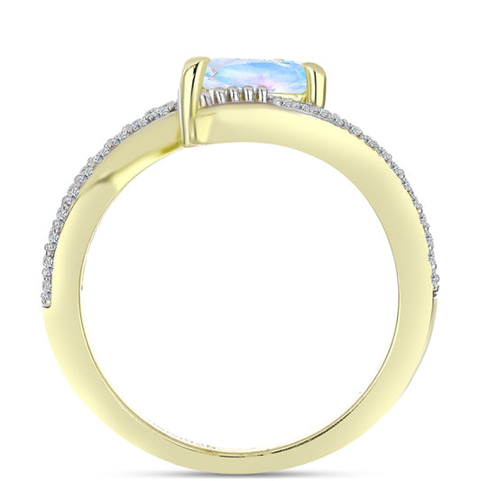 Inel din Argint 925 Placat cu Aur ( 3.85 grame ) cu Piatra Lunii Curcubeu și Topaz Alb 1.08 Carate