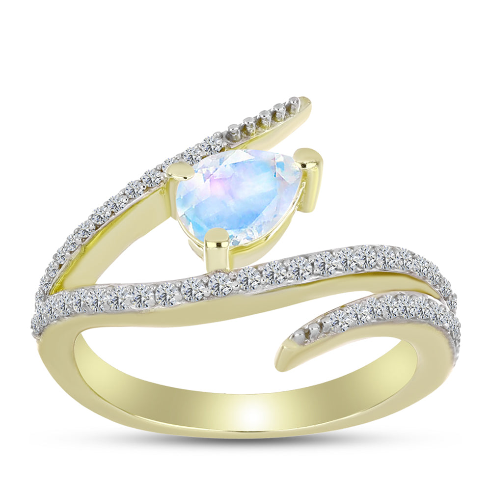 Inel din Argint 925 Placat cu Aur ( 3.85 grame ) cu Piatra Lunii Curcubeu și Topaz Alb 1.08 Carate 3 