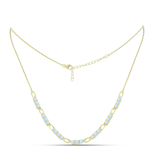 Colier din Argint 925 Placat cu Aur ( 6.95 grame ) cu Piatra Lunii Curcubeu 2.15 Carate