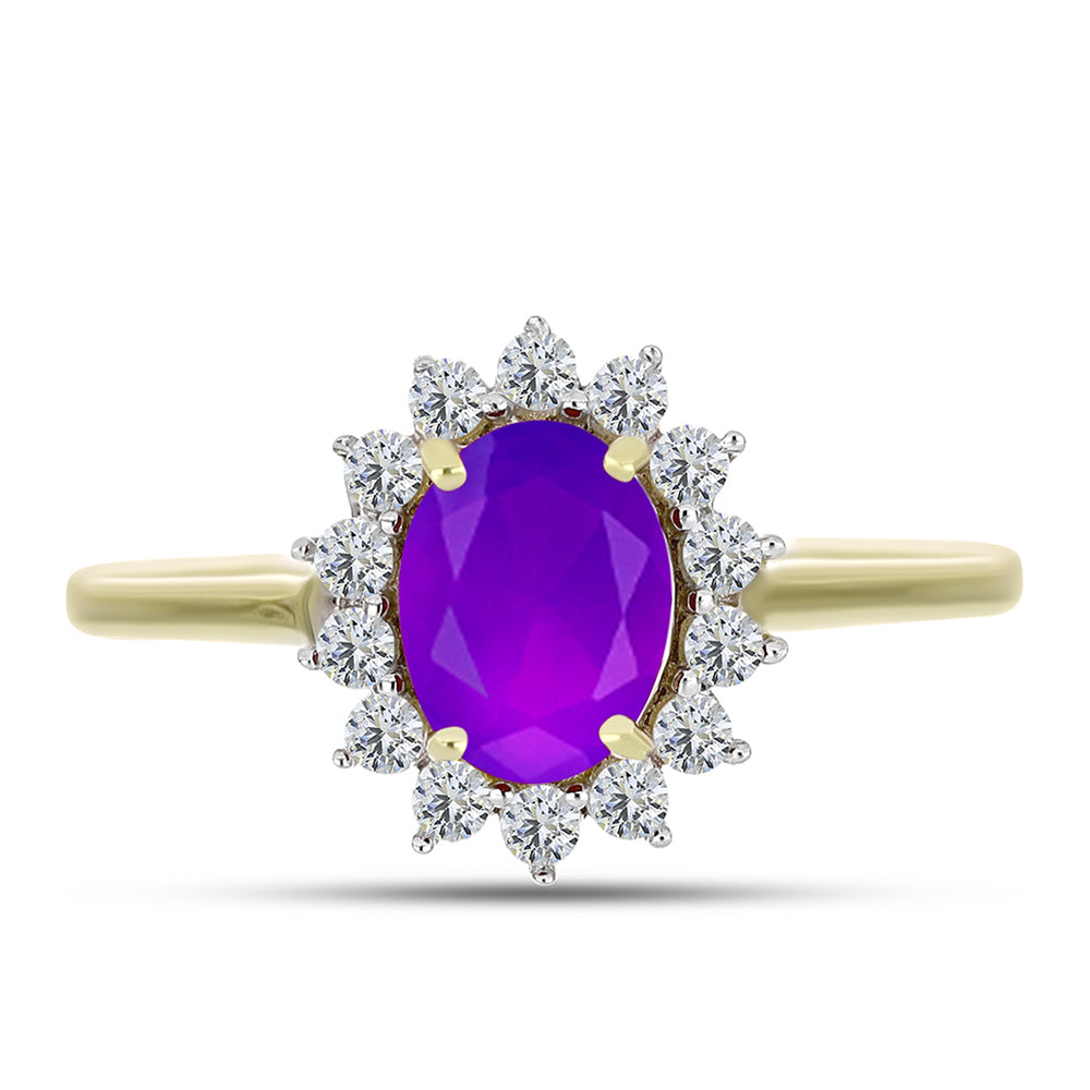 Inel din Argint 925 Placat cu Aur ( 2.56 grame ) cu Agat Violet și Topaz Alb 1.52 Carate