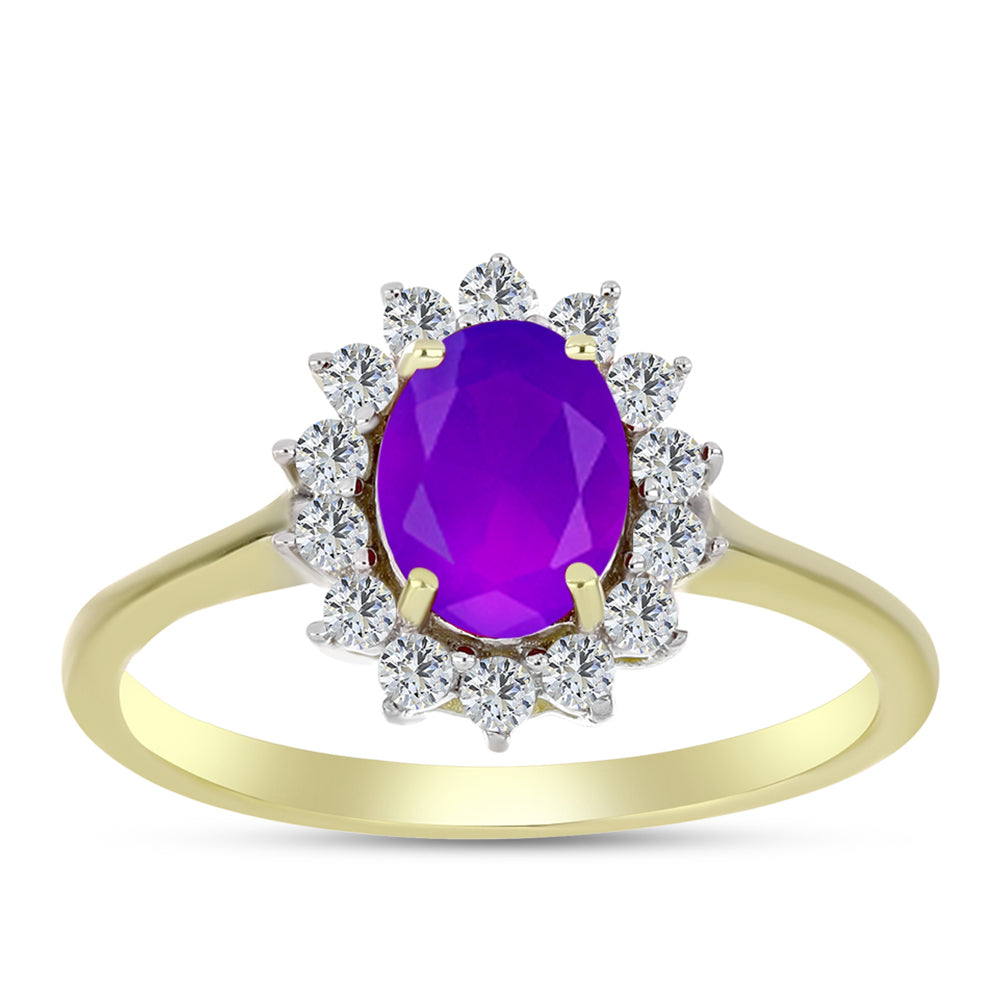 Inel din Argint 925 Placat cu Aur ( 2.56 grame ) cu Agat Violet și Topaz Alb 1.52 Carate