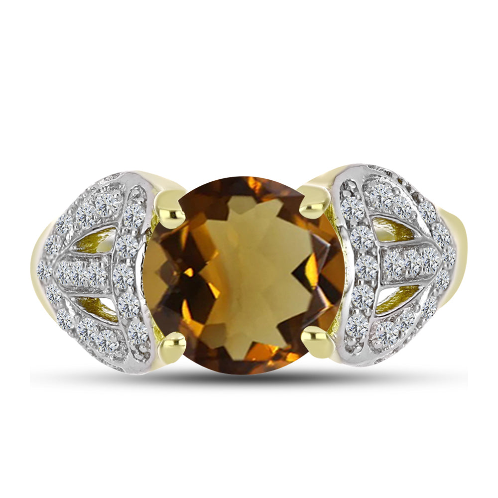 Inel din Argint 925 Placat cu Aur ( 4.15 grame ) cu Cuarț Coniac și Topaz Alb 3.76 Carate 1 