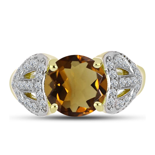 Inel din Argint 925 Placat cu Aur ( 4.15 grame ) cu Cuarț Coniac și Topaz Alb 3.76 Carate