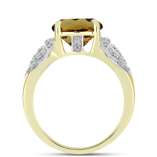 Inel din Argint 925 Placat cu Aur ( 4.15 grame ) cu Cuarț Coniac și Topaz Alb 3.76 Carate