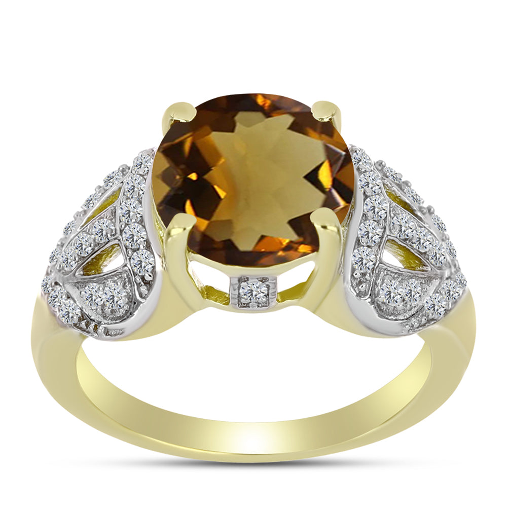 Inel din Argint 925 Placat cu Aur ( 4.15 grame ) cu Cuarț Coniac și Topaz Alb 3.76 Carate