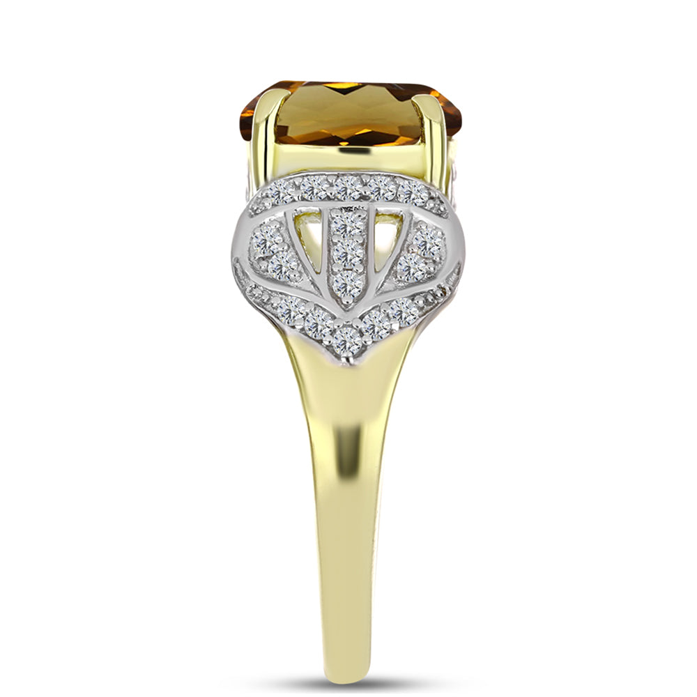 Inel din Argint 925 Placat cu Aur ( 4.15 grame ) cu Cuarț Coniac și Topaz Alb 3.76 Carate