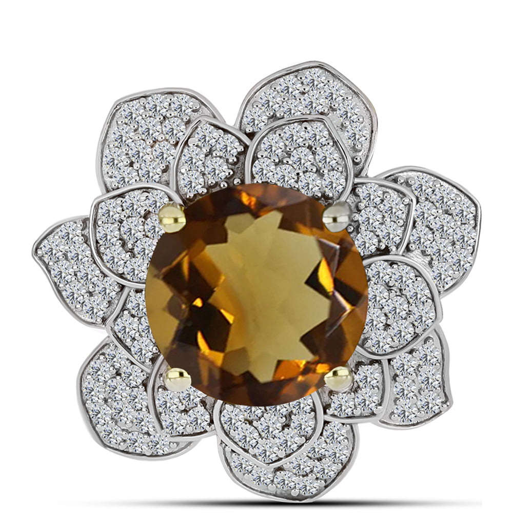 Inel din Argint 925 Placat cu Aur ( 5.87 grame ) cu Cuarț Coniac și Topaz Alb 6.26 Carate 1 