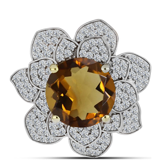 Inel din Argint 925 Placat cu Aur ( 5.87 grame ) cu Cuarț Coniac și Topaz Alb 6.26 Carate