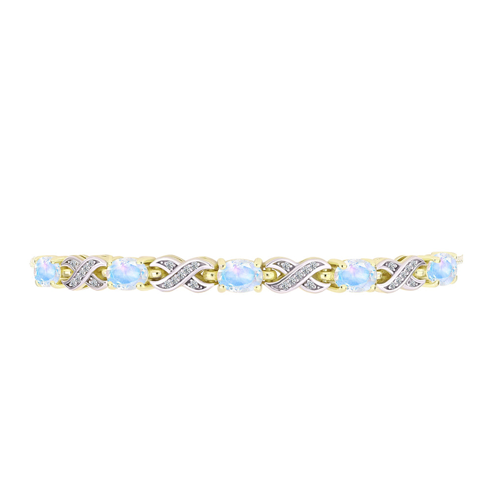 Brățară din Argint 925 Placat cu Aur ( 8.43 grame ) cu Piatra Lunii Curcubeu și Topaz Alb 3.89 Carate