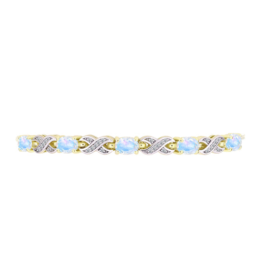 Brățară din Argint 925 Placat cu Aur ( 8.43 grame ) cu Piatra Lunii Curcubeu și Topaz Alb 3.89 Carate