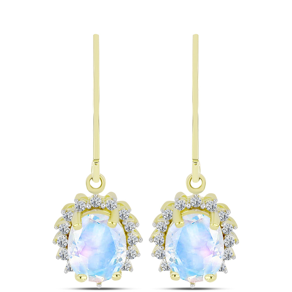 Cercei din Argint 925 Placat cu Aur ( 2.68 grame ) cu Piatra Lunii Curcubeu și Topaz Alb 3.63 Carate 1 