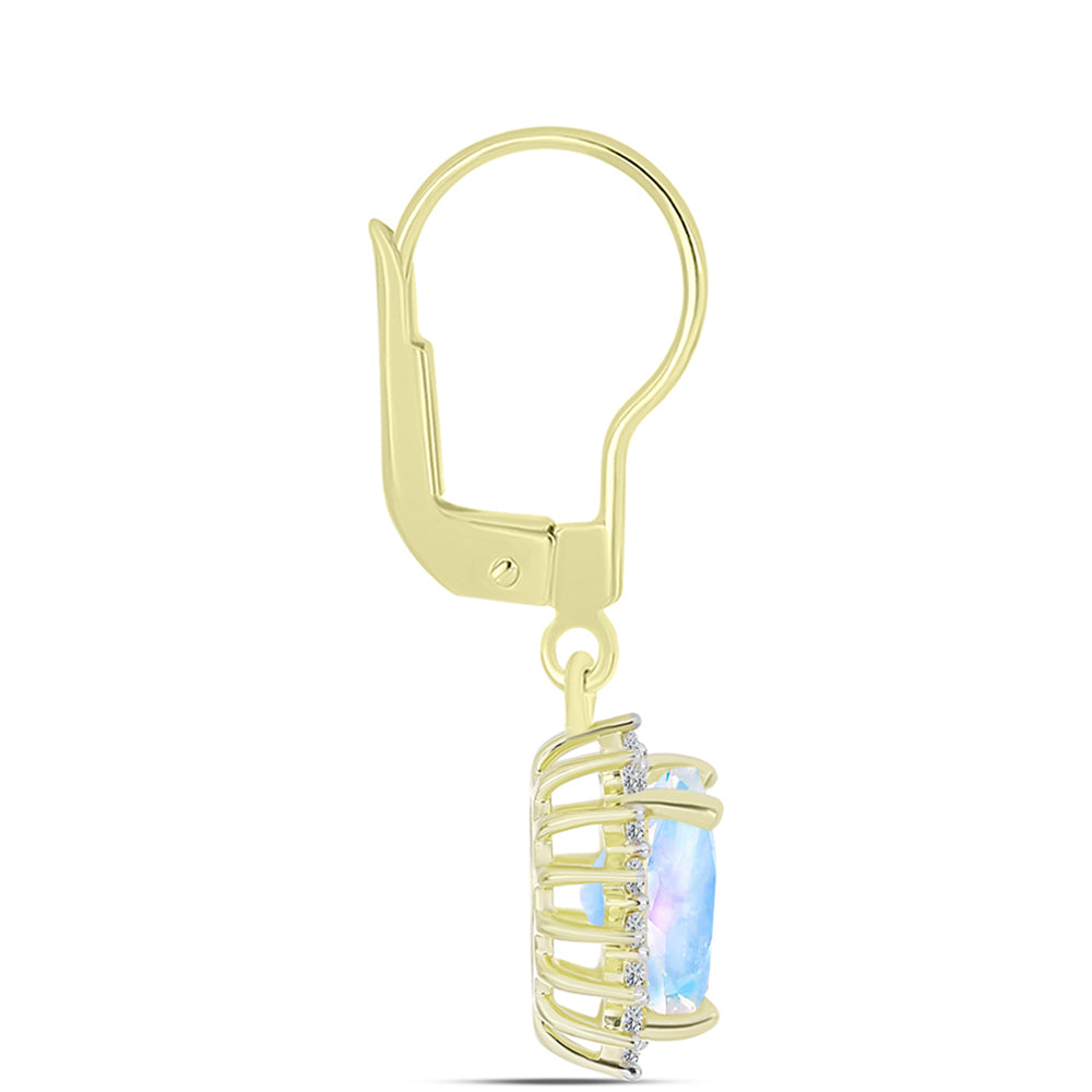 Cercei din Argint 925 Placat cu Aur ( 2.68 grame ) cu Piatra Lunii Curcubeu și Topaz Alb 3.63 Carate