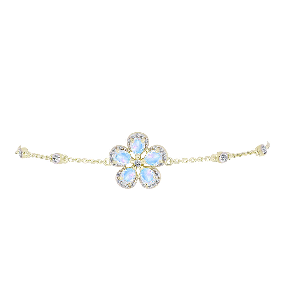 Brățară din Argint 925 Placat cu Aur ( 4.9 grame ) cu Piatra Lunii Curcubeu și Topaz Alb 2.09 Carate