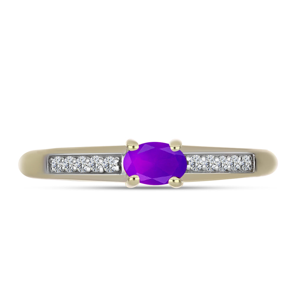 Inel din Argint 925 Placat cu Aur ( 2.12 grame ) cu Agat Violet și Topaz Alb 0.28 Carate 1 