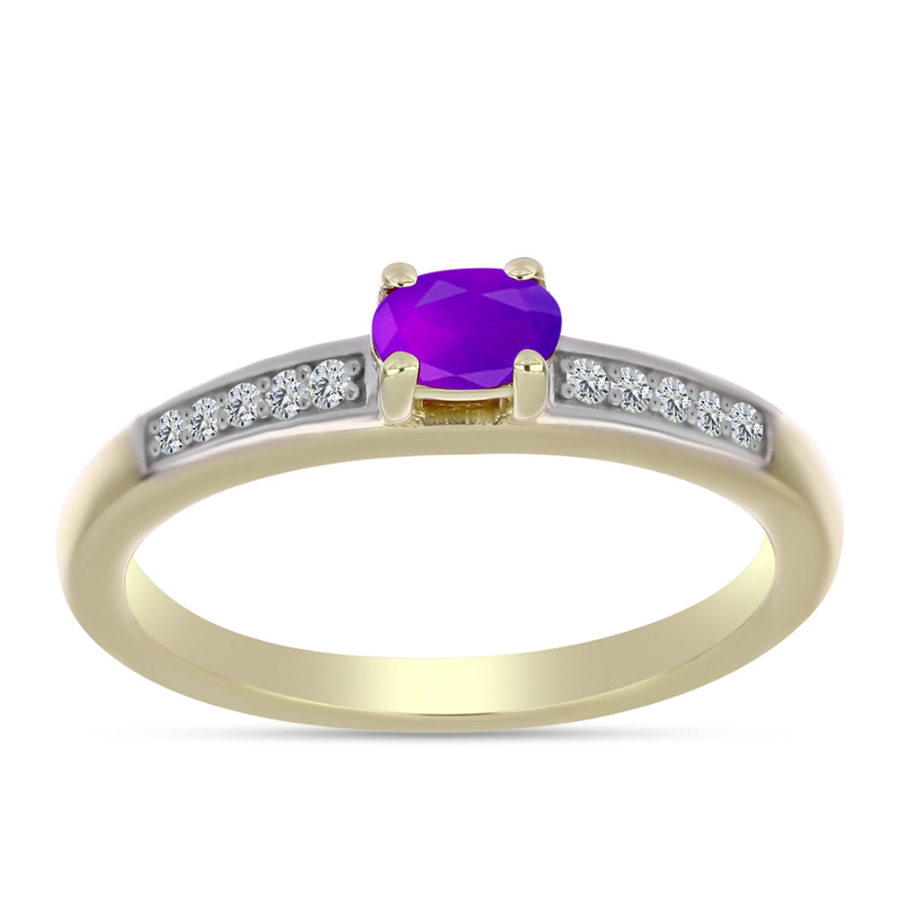 Inel din Argint 925 Placat cu Aur ( 2.12 grame ) cu Agat Violet și Topaz Alb 0.28 Carate 3 