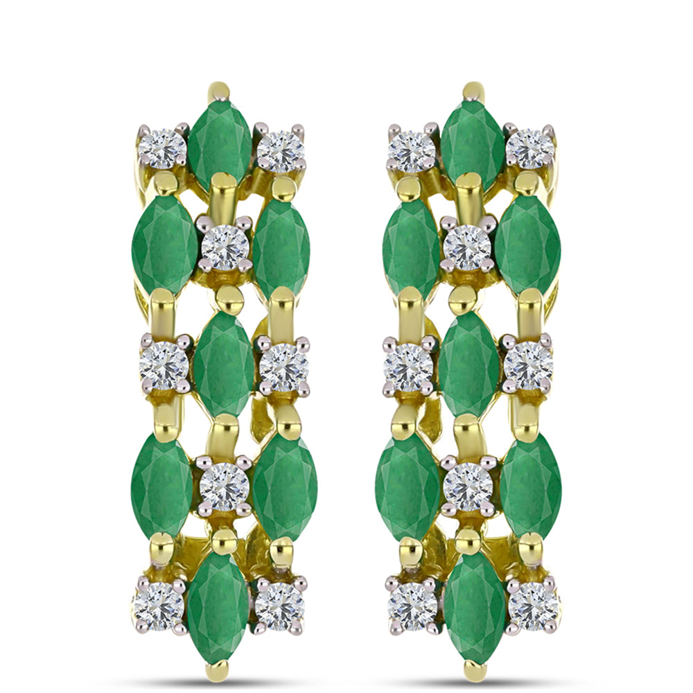 Cercei din Argint 925 Placat cu Aur ( 3.47 grame ) cu Smarald Brazilian și Topaz Alb 1.41 Carate 1 