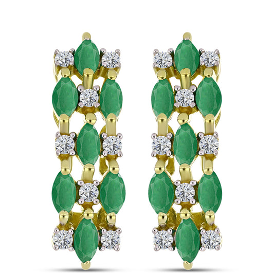Cercei din Argint 925 Placat cu Aur ( 3.47 grame ) cu Smarald Brazilian și Topaz Alb 1.41 Carate