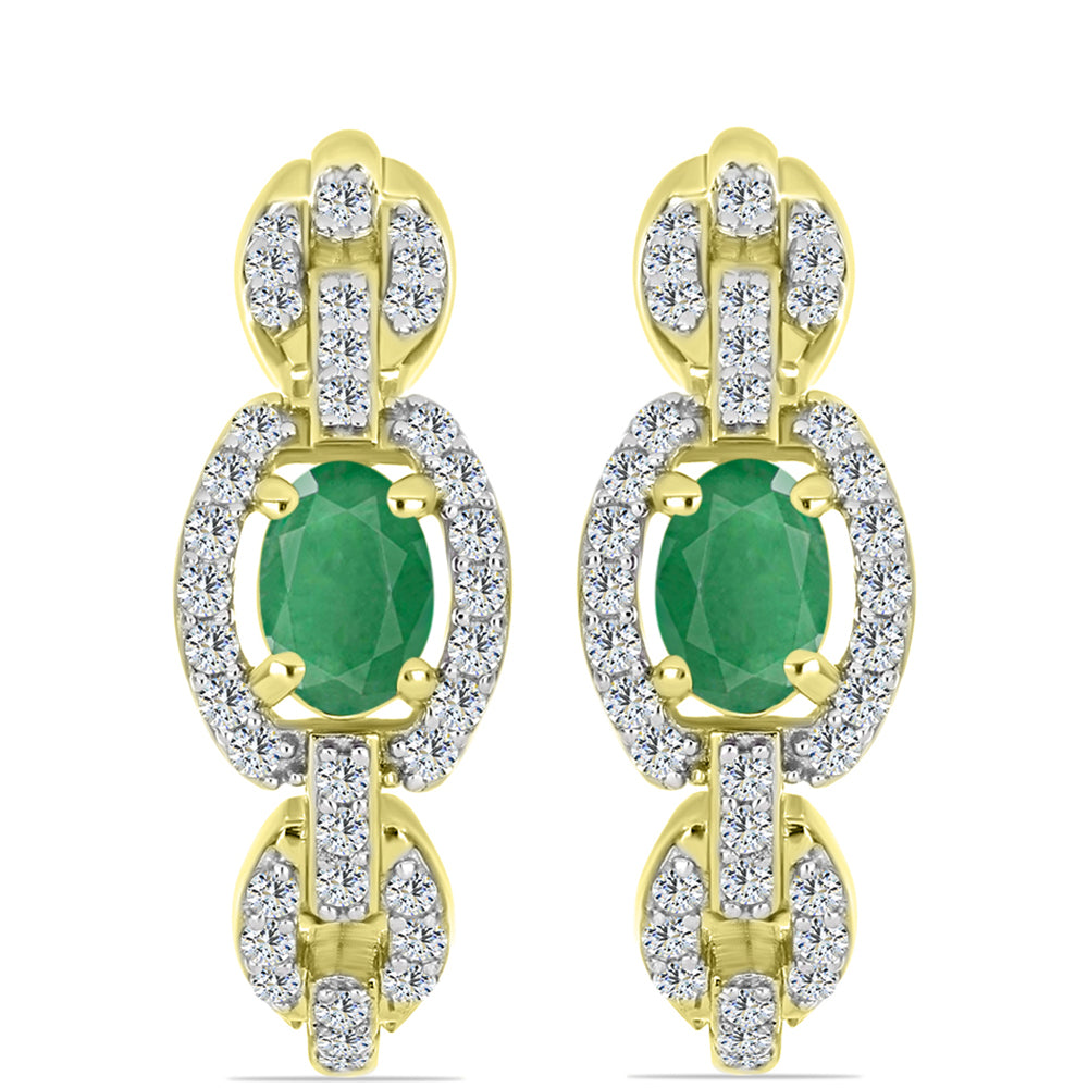 Cercei din Argint 925 Placat cu Aur ( 5.62 grame ) cu Smarald Brazilian și Topaz Alb 1.57 Carate 1 