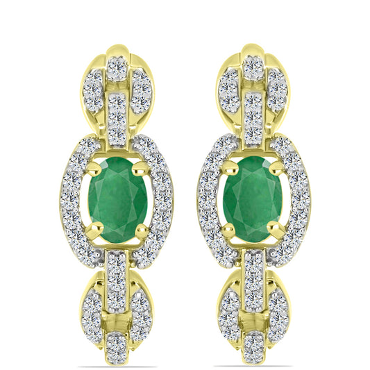 Cercei din Argint 925 Placat cu Aur ( 5.62 grame ) cu Smarald Brazilian și Topaz Alb 1.57 Carate
