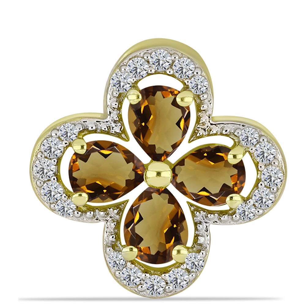 Pandantiv din Argint 925 Placat cu Aur ( 1.45 grame ) cu Cuarț Coniac și Topaz Alb 1.35 Carate 1 