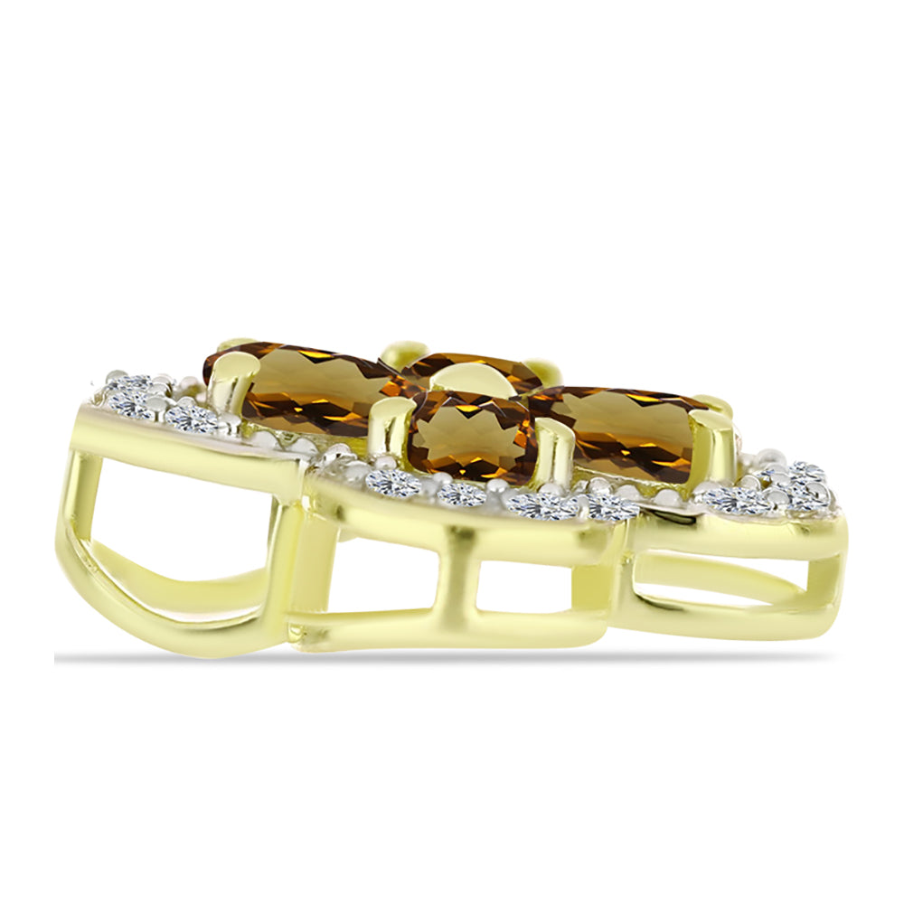 Pandantiv din Argint 925 Placat cu Aur ( 1.45 grame ) cu Cuarț Coniac și Topaz Alb 1.35 Carate 2 
