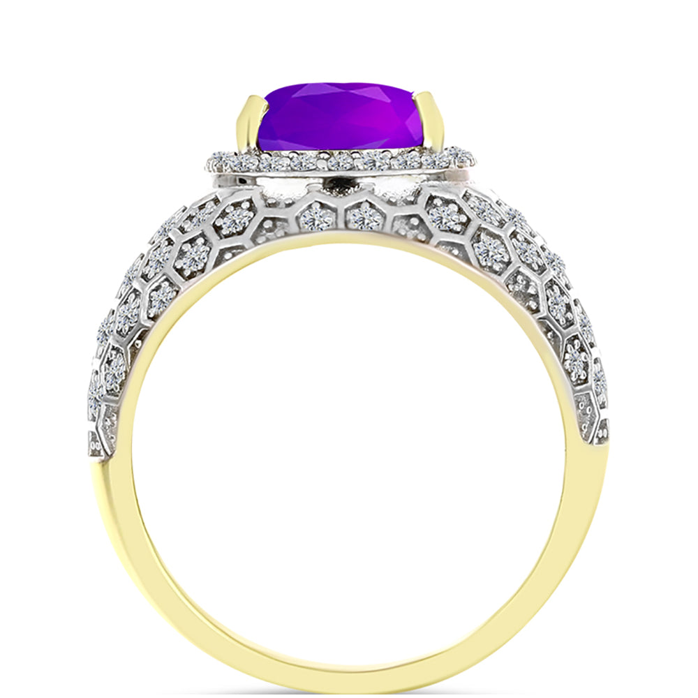 Inel din Argint 925 Placat cu Aur ( 5.96 grame ) cu Agat Violet și Topaz Alb 2.69 Carate