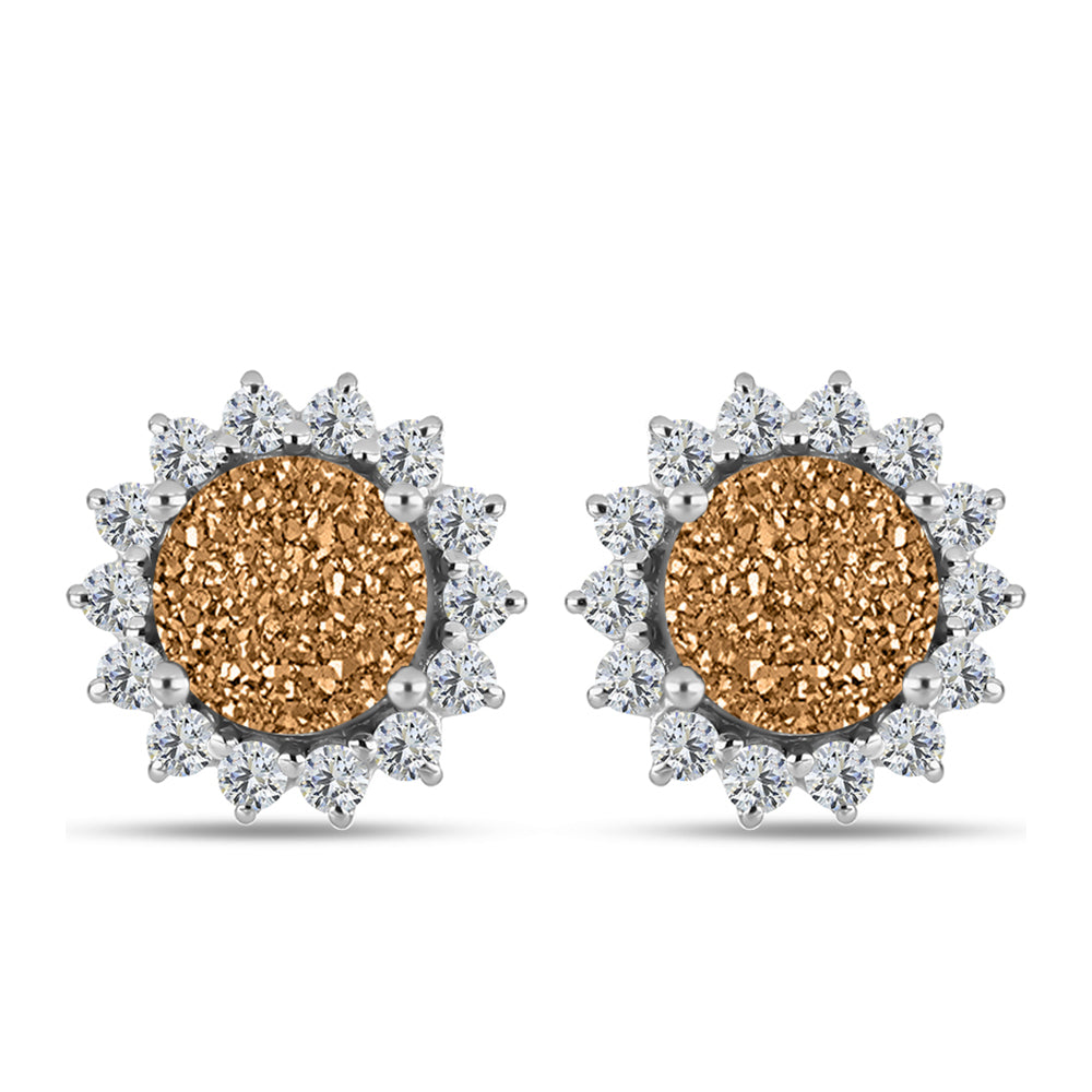 Cercei din Argint 925 ( 2.88 grame ) cu Drusy Auriu și Topaz Alb 5.49 Carate 1 