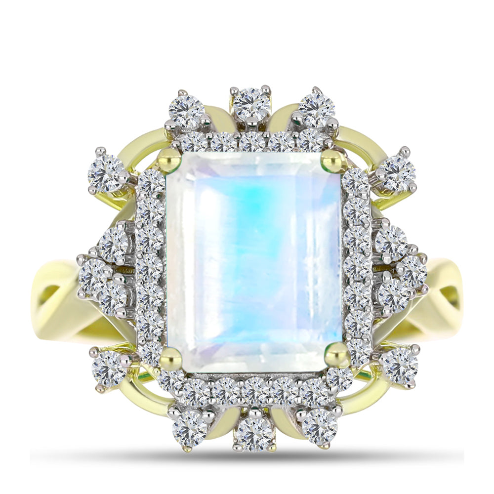 Inel din Argint 925 Placat cu Aur ( 3.9 grame ) cu Piatra Lunii Curcubeu și Topaz Alb 3.46 Carate
