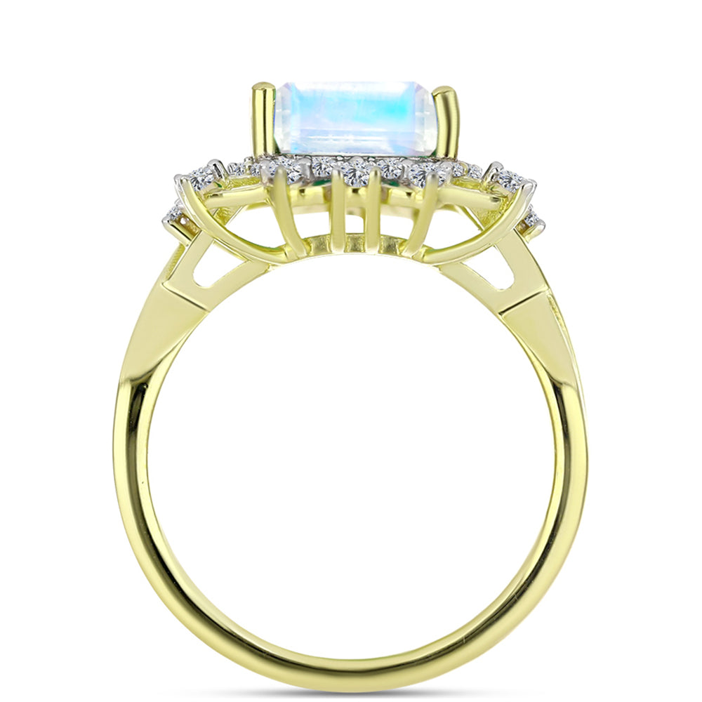 Inel din Argint 925 Placat cu Aur ( 3.9 grame ) cu Piatra Lunii Curcubeu și Topaz Alb 3.46 Carate 2 