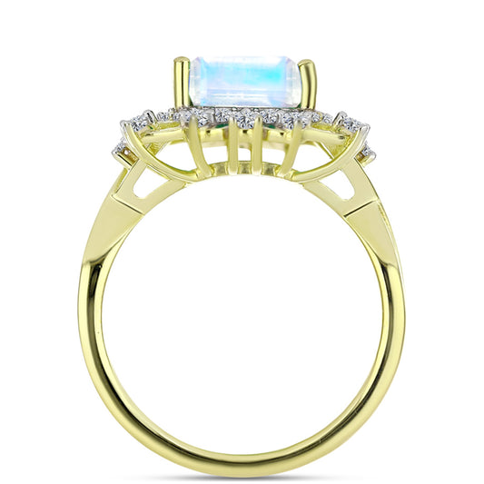 Inel din Argint 925 Placat cu Aur ( 3.9 grame ) cu Piatra Lunii Curcubeu și Topaz Alb 3.46 Carate