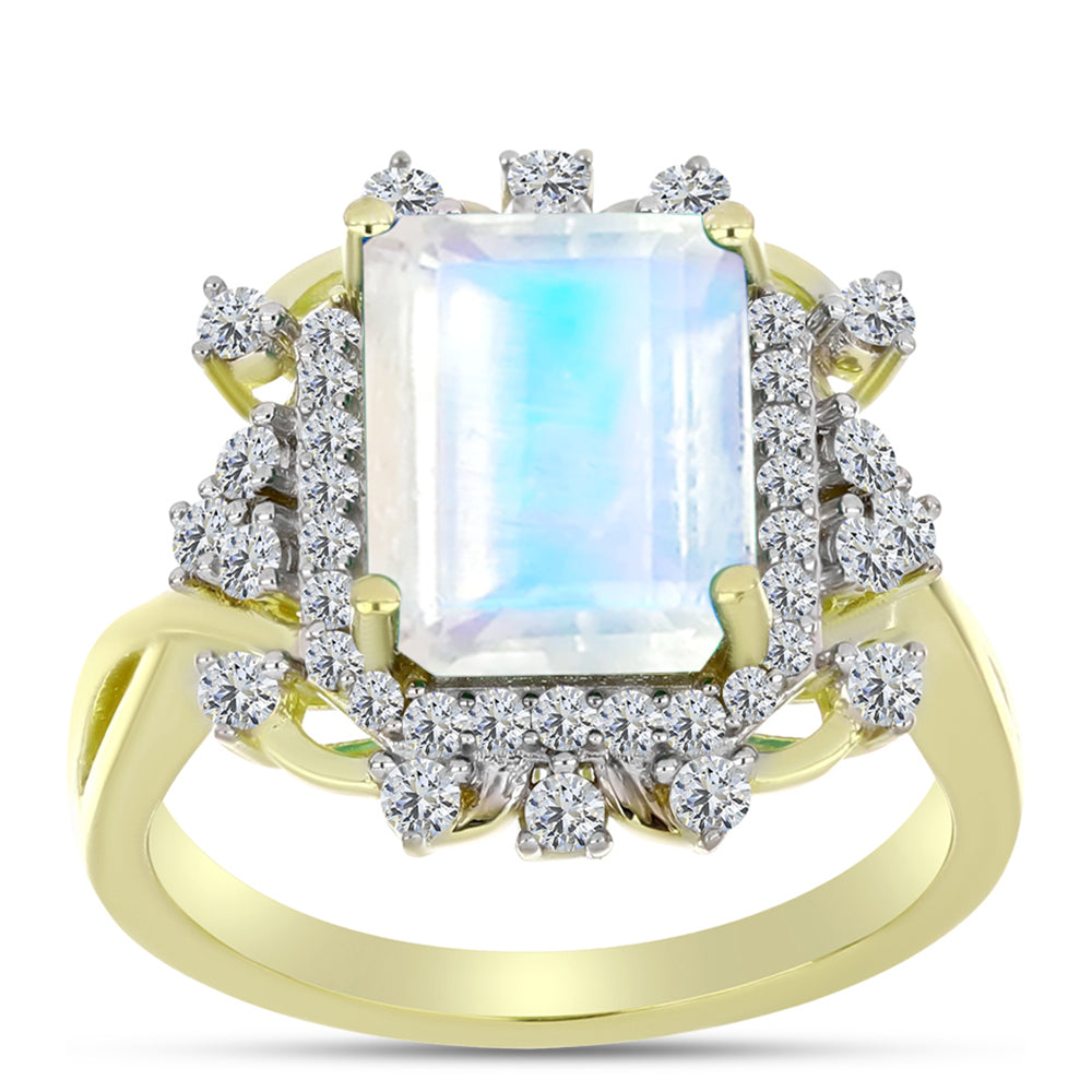 Inel din Argint 925 Placat cu Aur ( 3.9 grame ) cu Piatra Lunii Curcubeu și Topaz Alb 3.46 Carate