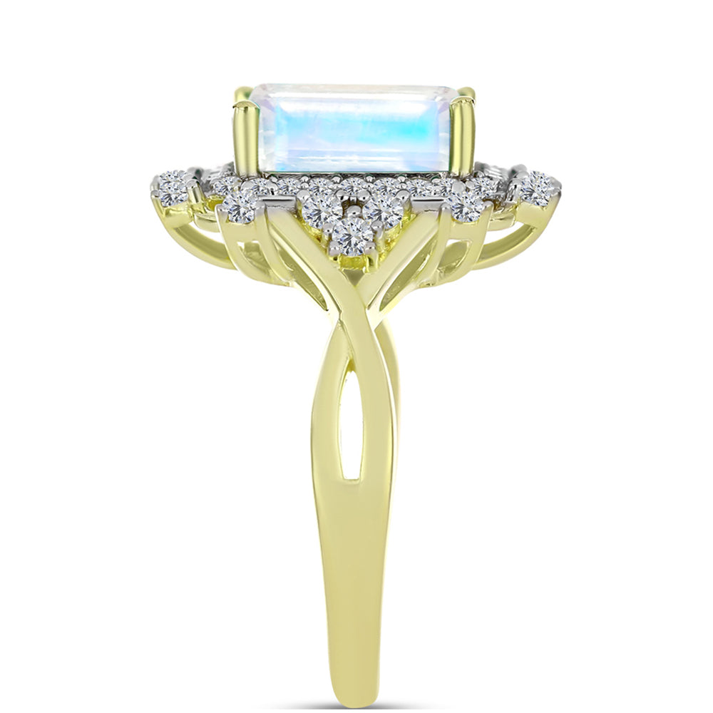 Inel din Argint 925 Placat cu Aur ( 3.9 grame ) cu Piatra Lunii Curcubeu și Topaz Alb 3.46 Carate
