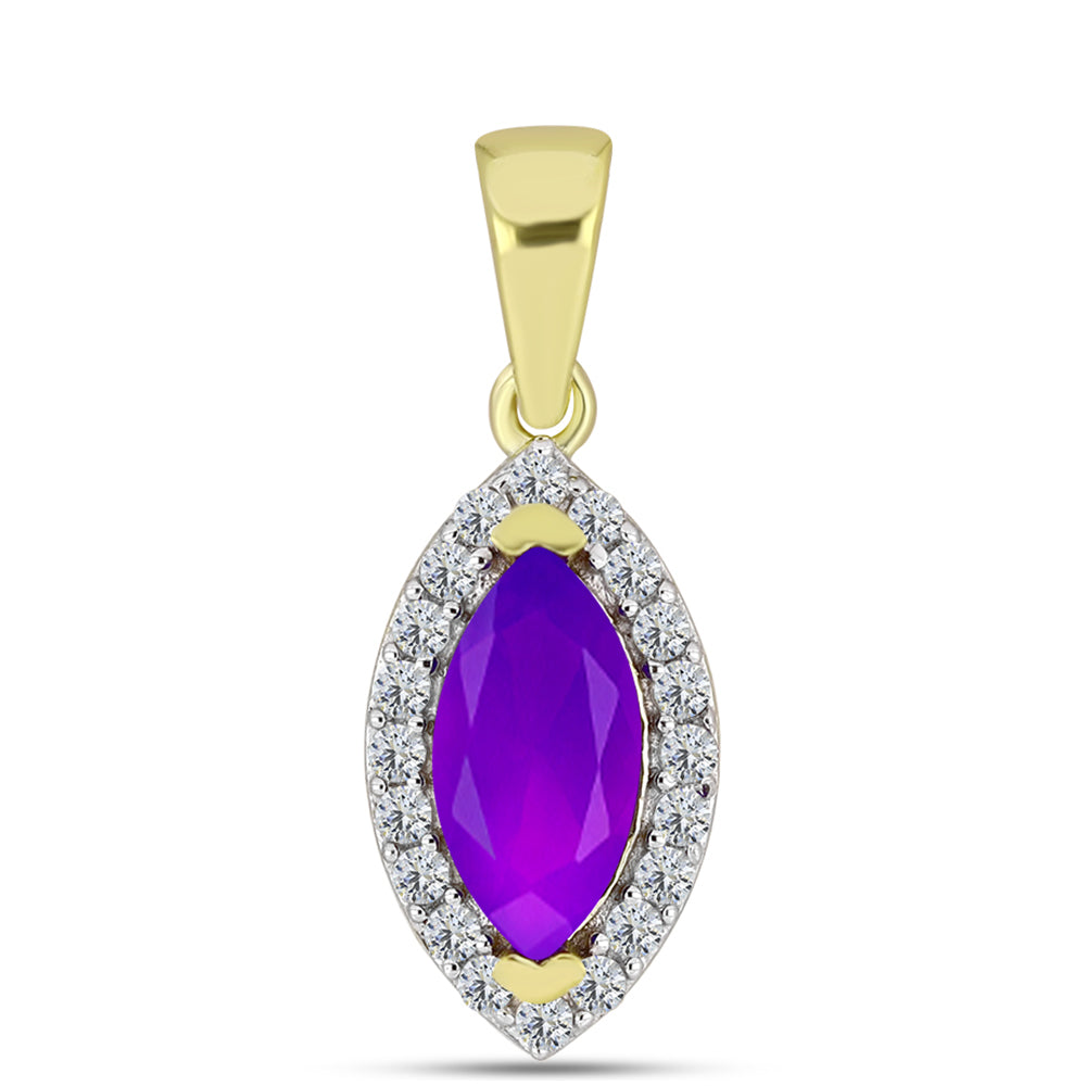 Pandantiv din Argint 925 Placat cu Aur ( 1.21 grame ) cu Agat Violet și Topaz Alb 1.25 Carate 1 