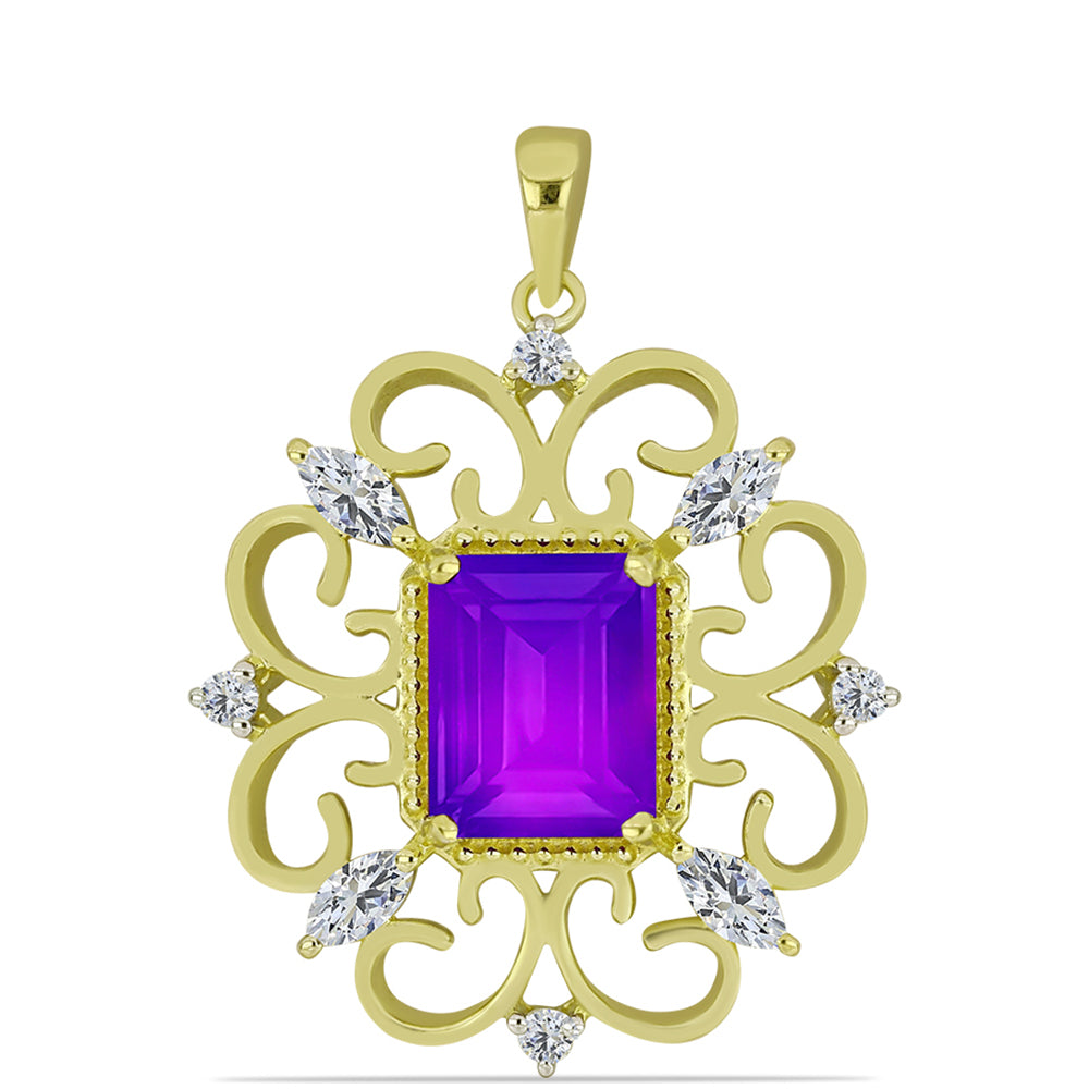 Pandantiv din Argint 925 Placat cu Aur ( 3.77 grame ) cu Agat Violet și Topaz Alb 3.21 Carate