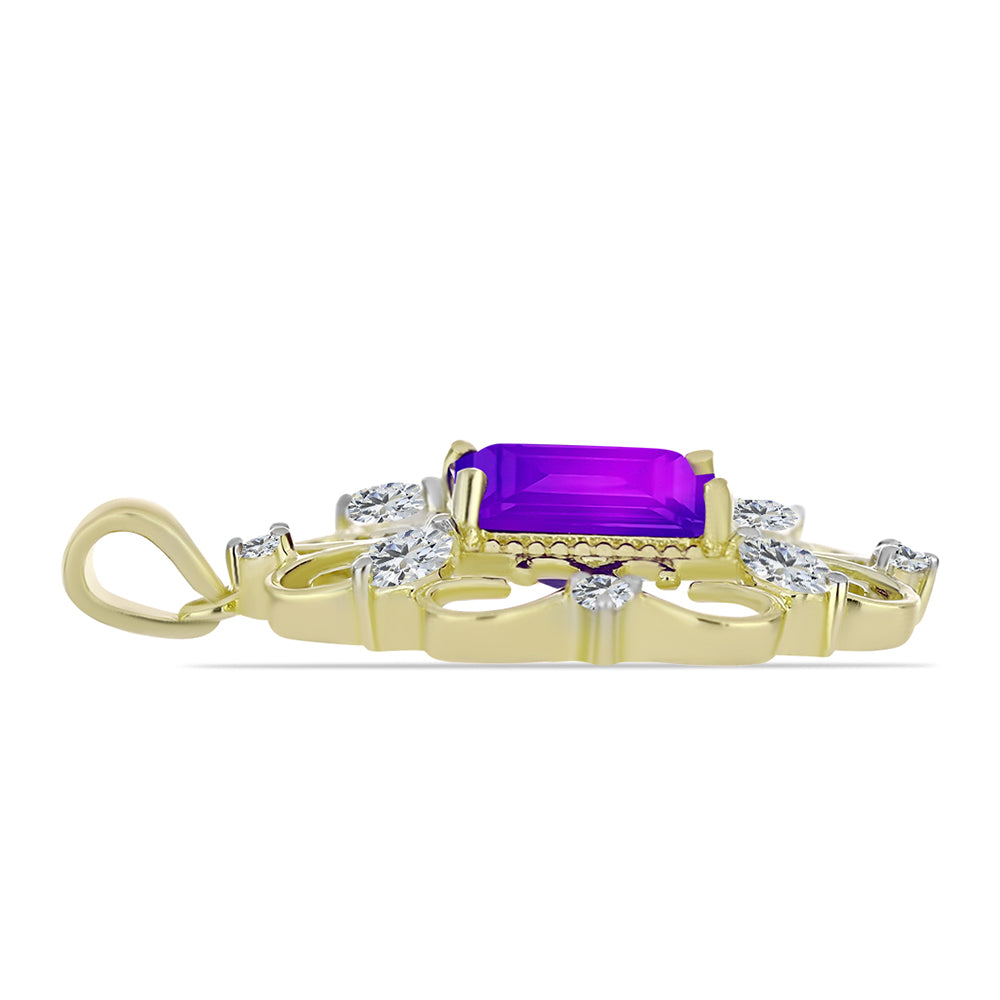 Pandantiv din Argint 925 Placat cu Aur ( 3.77 grame ) cu Agat Violet și Topaz Alb 3.21 Carate