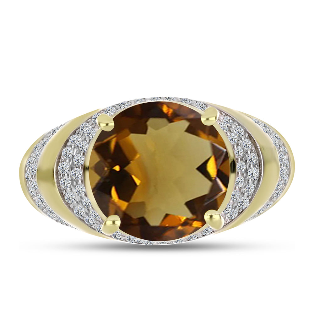 Inel din Argint 925 Placat cu Aur ( 4.84 grame ) cu Cuarț Coniac și Topaz Alb 5.82 Carate 1 