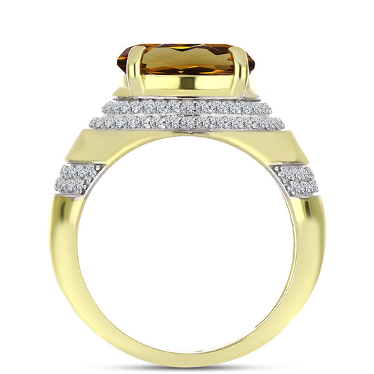 Inel din Argint 925 Placat cu Aur ( 4.84 grame ) cu Cuarț Coniac și Topaz Alb 5.82 Carate