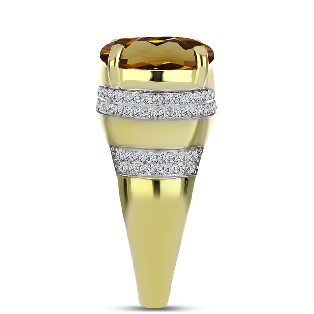 Inel din Argint 925 Placat cu Aur ( 4.84 grame ) cu Cuarț Coniac și Topaz Alb 5.82 Carate 4 