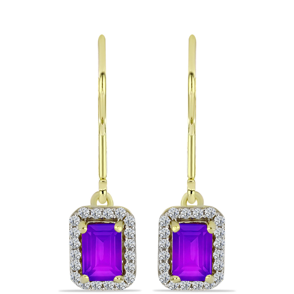 Cercei din Argint 925 Placat cu Aur ( 2.24 grame ) cu Agat Violet și Topaz Alb 1.39 Carate