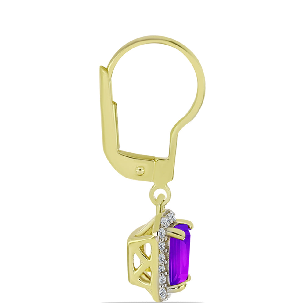 Cercei din Argint 925 Placat cu Aur ( 2.24 grame ) cu Agat Violet și Topaz Alb 1.39 Carate 2 