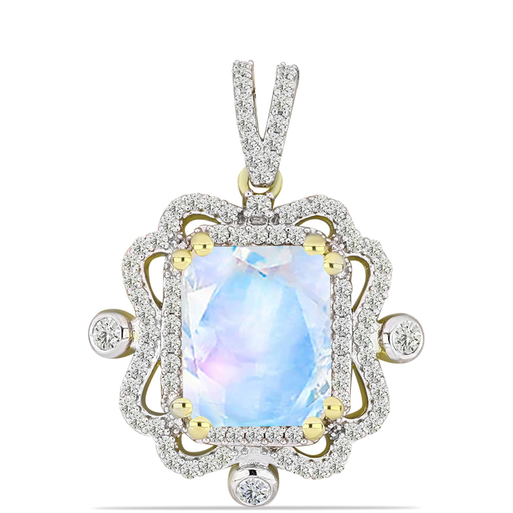 Pandantiv din Argint 925 Placat cu Aur ( 2.85 grame ) cu Piatra Lunii Curcubeu și Topaz Alb 4.7 Carate 1 