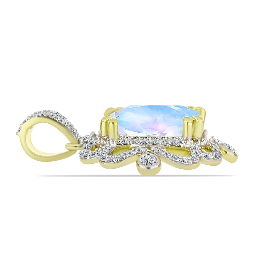 Pandantiv din Argint 925 Placat cu Aur ( 2.85 grame ) cu Piatra Lunii Curcubeu și Topaz Alb 4.7 Carate 2 