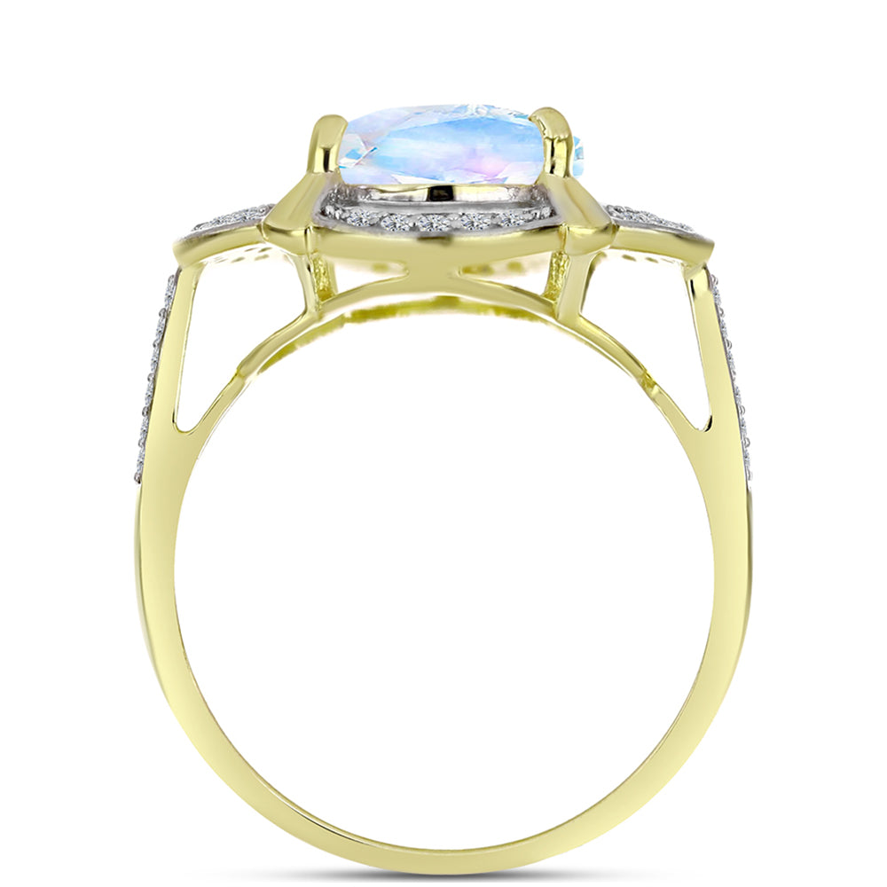 Inel din Argint 925 Placat cu Aur ( 3.62 grame ) cu Piatra Lunii Curcubeu și Topaz Alb 5.53 Carate 2 