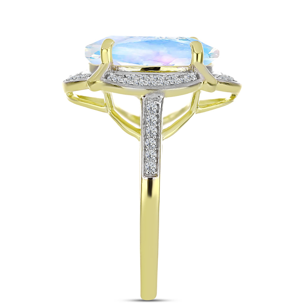 Inel din Argint 925 Placat cu Aur ( 3.62 grame ) cu Piatra Lunii Curcubeu și Topaz Alb 5.53 Carate 4 