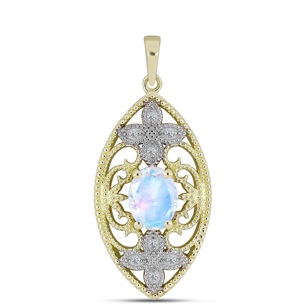 Pandantiv din Argint 925 Placat cu Aur ( 3.44 grame ) cu Piatra Lunii Curcubeu și Topaz Alb 1.71 Carate