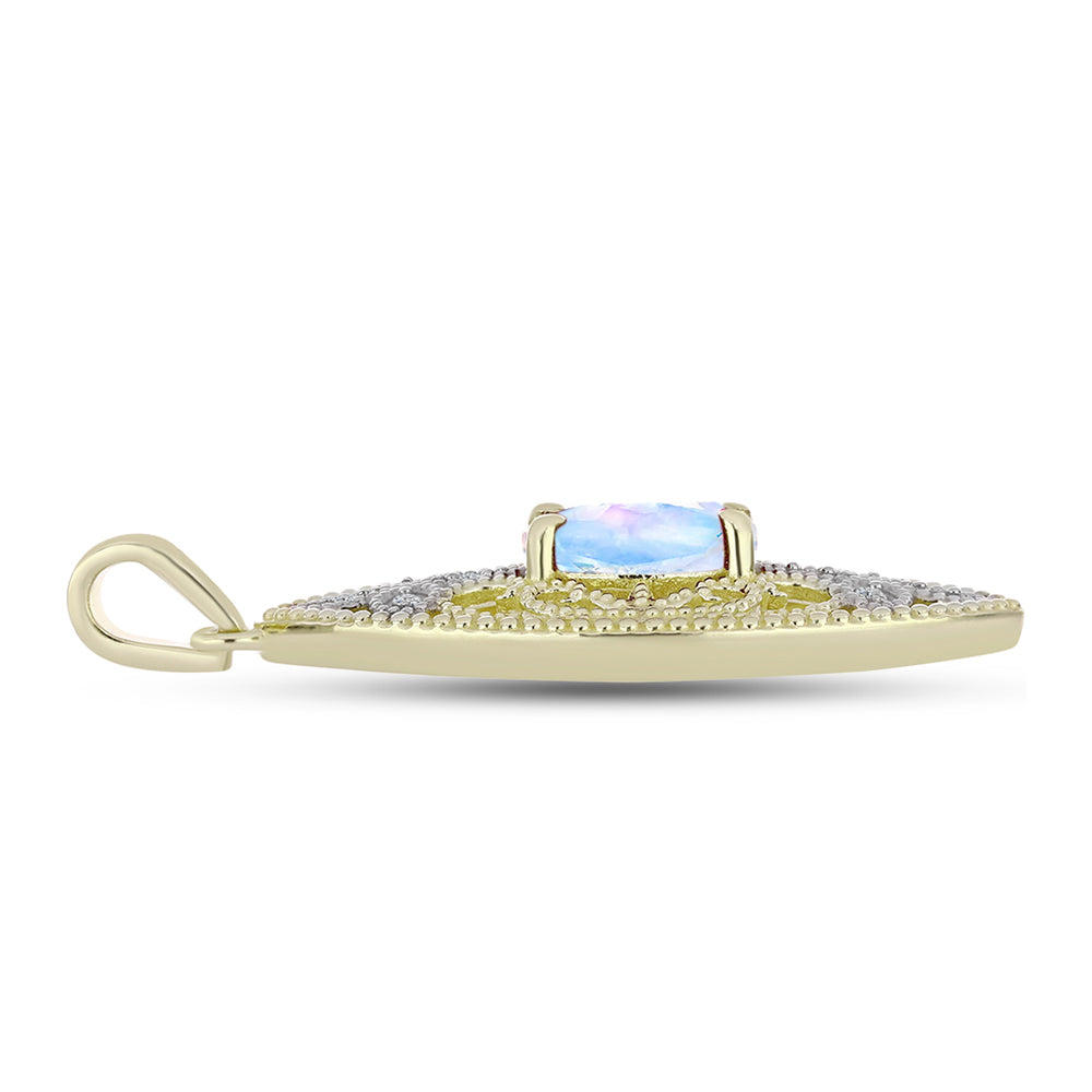 Pandantiv din Argint 925 Placat cu Aur ( 3.44 grame ) cu Piatra Lunii Curcubeu și Topaz Alb 1.71 Carate 2 