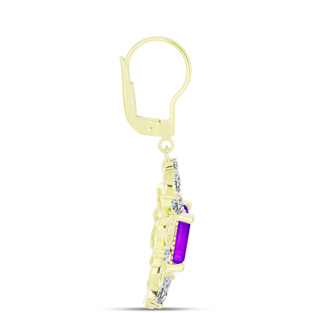 Cercei din Argint 925 Placat cu Aur ( 5.5 grame ) cu Agat Violet și Topaz Alb 4.44 Carate 2 