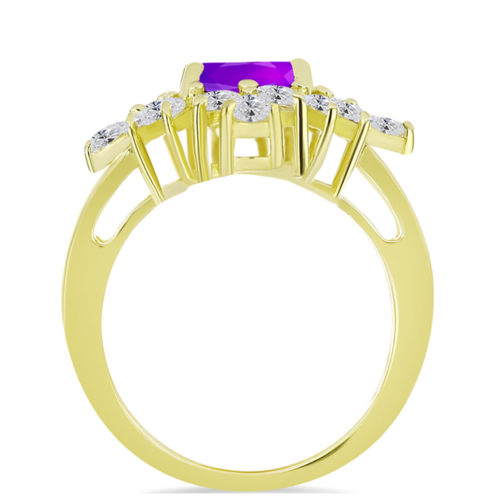 Inel din Argint 925 Placat cu Aur ( 4.74 grame ) cu Agat Violet și Topaz Alb 2.93 Carate