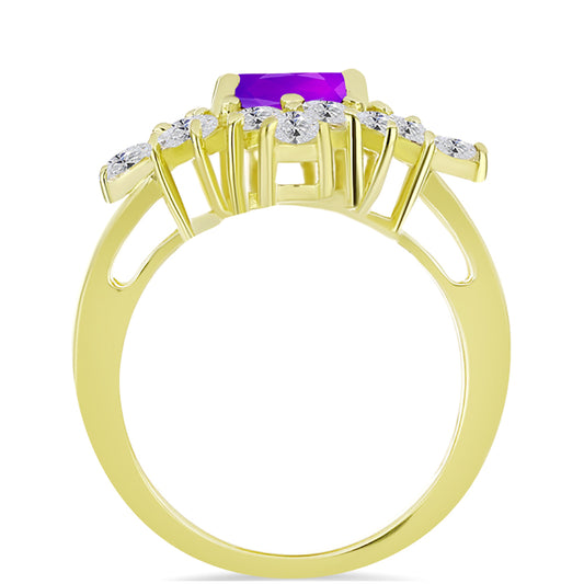 Inel din Argint 925 Placat cu Aur ( 4.74 grame ) cu Agat Violet și Topaz Alb 2.93 Carate