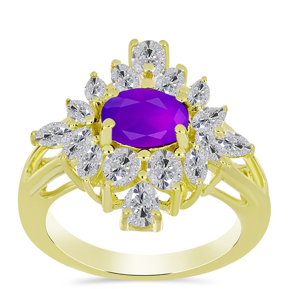 Inel din Argint 925 Placat cu Aur ( 4.74 grame ) cu Agat Violet și Topaz Alb 2.93 Carate